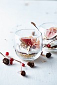 Fig-hazelnut-raw ham Verrines topped with salty whipped cream