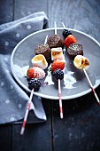 Fresh fruit and grilled marshmallow brochettes