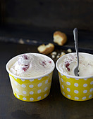 Almond milk and raspberry ice cream