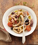 Squid, olive and savory salad