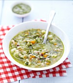 Soupe au pistou (Provenzalische Gemüsesuppe mit Basilikumpaste)