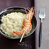 Risotto with gambas brochette