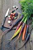Assortment of different colored carrots