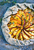 Peach and thyme rye pastry folded edge pie