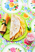 Tapioca pancakes with exotic fruits