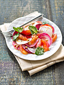 Salad with blood oranges, beetroot, Chioggia beetroot and radishes (vegan)