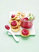 Blinis with creamed beetroot