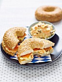 Salmon and coleslaw bagel
