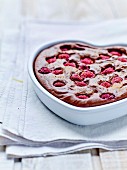 Tofu, chocolate and raspberry heart-shaped cake
