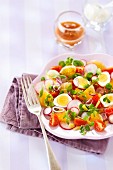 Ugli fruit, quail's egg, broad bean, pink radish and watercress spring salad