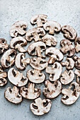 Sliced mushrooms laid out in a circle