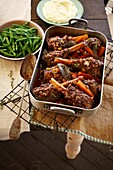 Lamb shanks with carrots, green beans and mashed potatoes