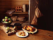 Roast guinea fowl with apples, orange cake and blackberry soufflé