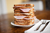Toast stacked with ham and cheese