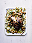 Roasted celeriac with baked chicken meatballs