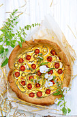 Courgette and tomato tart with goat's cheese (vegetarian)