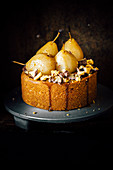 Ginger cake with poached pears