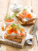 Smoked Salmon ,Whipped Cream And Dill On Heudebert Biscottes