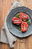 Grilled Red Pepper And Anchovy Bruschetttas