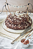 Chocolate Birthday cake with chocolate flakes