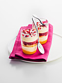 Mango-passionfruit, raspberry and coconut trifle