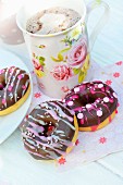 Donuts with chocolate and pink frosting