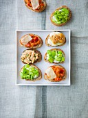 Assortment of appetizer toasts