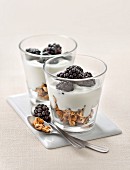 Granola with yoghurt and blackberries