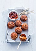 Chicken and paprika breaded and fried meatballs