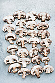 Mushroom slices laid out as a surface