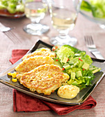 Sweet corn fritters and Mexican salad