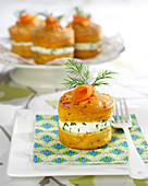 Cream cheese mousse and salmon small Nordic cake appetizers