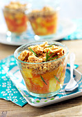 Individual peach and rosemary crumbles