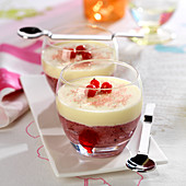 Summer berry mousse and white chocolate mousse puddings