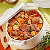 Simmered saucisses de Toulouse ,carrots and tomatoes