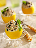 Lemons stuffed with tuna, black olives and capers