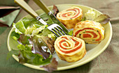 Grilled red pepper and omelette rolls