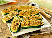 Courgettes garnished with potted tuna
