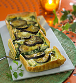 Aubergine, spinach, fromage blanc and feta quiche