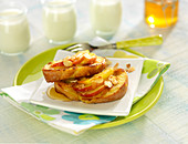 French toast with apple,yoghurt, honey and almonds