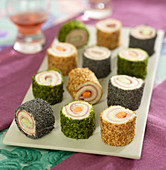 Boiled Ham,Fromage Frais,White Sandwich Bread,Carrot And Cucumber Makis Rolls