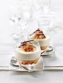 Panna cotta with stewed pears,cinnamon and Granola cookie crumbs