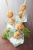 Breaded Pork Meatballs with Buckwheat Flakes, Yogurt Sauce