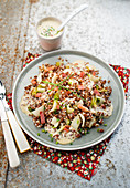 Quinoa, diced bacon and chicory salad