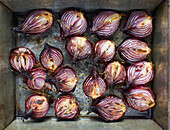 Fried red onions in rosemary and olive oil
