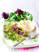 Faisselle with spicies and honey,sprout salad