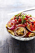 Fusilli with red peppers,onions and rosemary