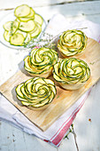 Courgette roses with goat's cheese in flaky pastry casings