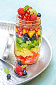 Fresh fruit salad in a jar