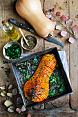 Hasselback butternut squash with herbs (vegetarian)